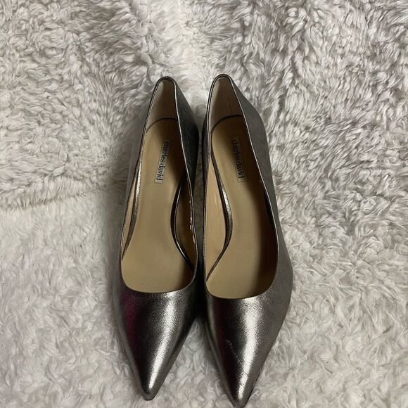 Charles David leather metallic gray slip on heels size 11 pointed toe Size 11 - Picture 1 of 11
